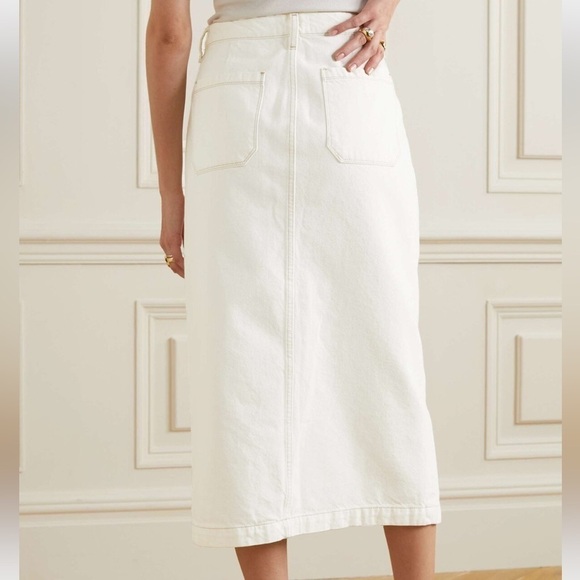 FRAME Le Bardot Midi Skirt W/ Button Front Closure Ecru Denim Size 23 Resortwear - Picture 7 of 12